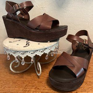 Kork-Ease Ava Platform Sandal, Brown Leather, EURO 38, US 8